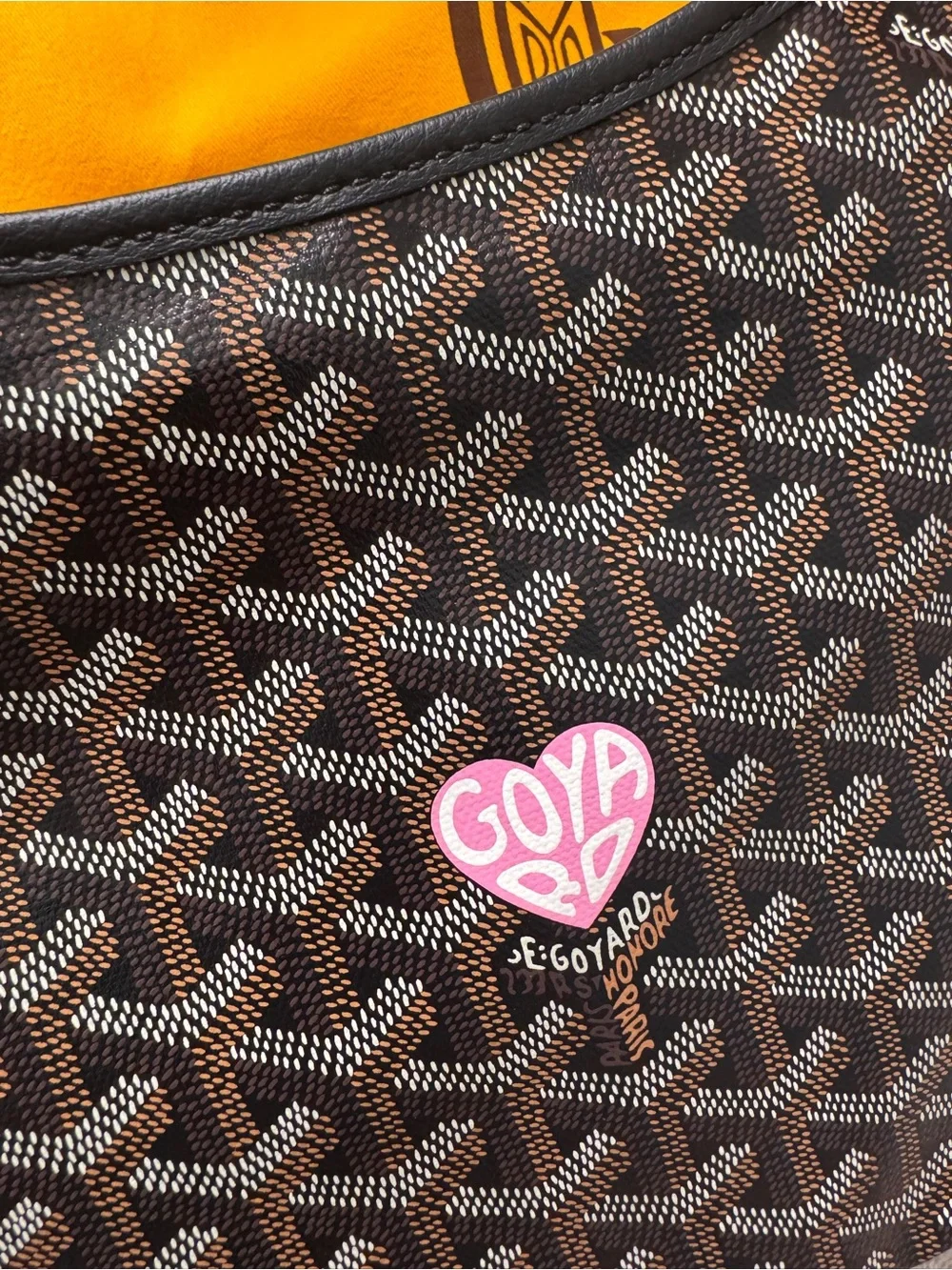 Goyard Mini Boheme Hobo Shoulder Canvas Bag in Black with Pink Heart Marquage